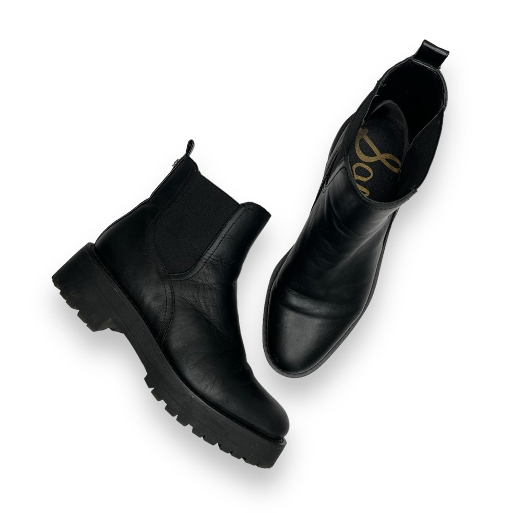 Sam Edelman Black Leather Chelsea Lug Ankle Boots